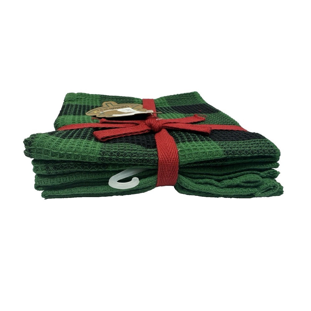 HOMEWEAR Green Black Check Buffalo Plaid Dishcloths Cotton Cabin/Lodge Set of 4